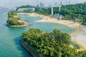 View of Sentosa Island and the skyscrapers off Alexandra Road in the distance